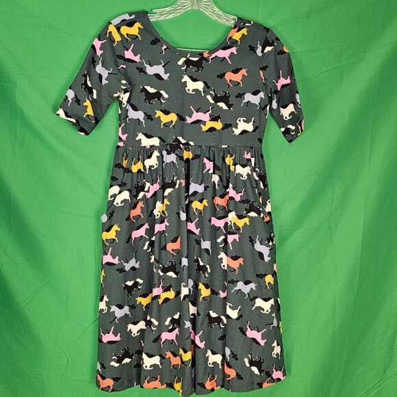 Hanna Andersson Girls Green Horse Print Equestrian‎ Dress 150 12 - Picture 1 of 5